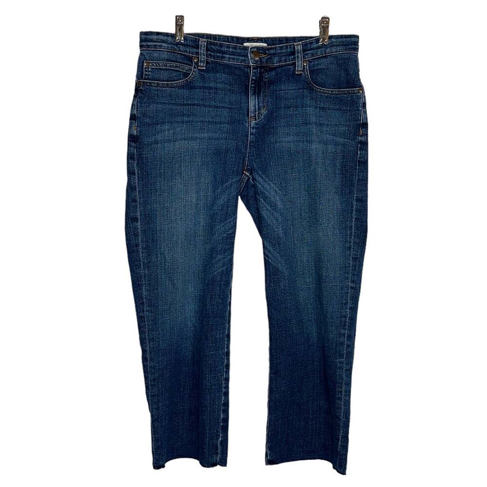 Eileen Fisher Organic Cotton Straight Cropped Cut Raw Hem Denim Jeans Size 8